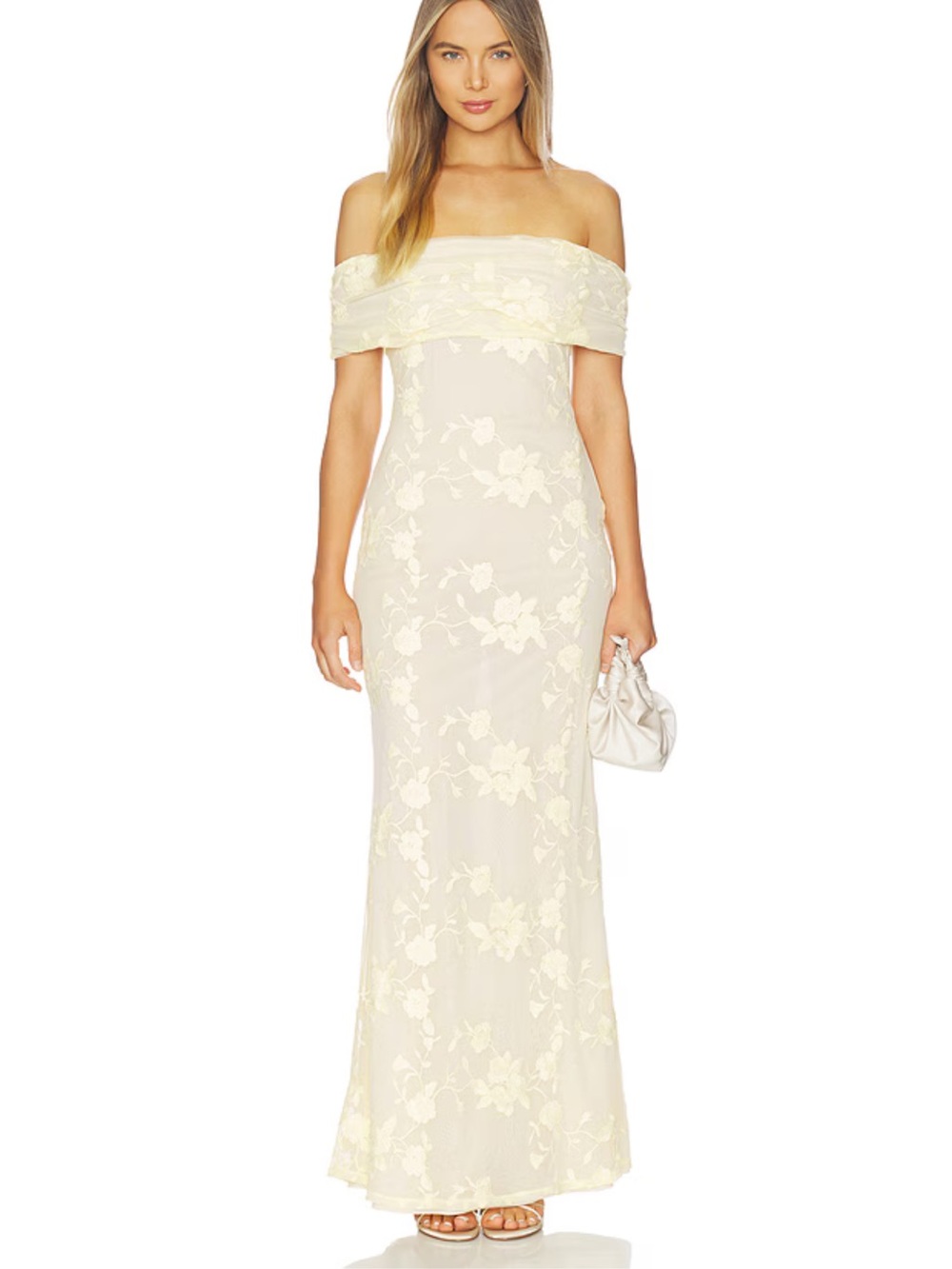 Stone Cold Fox REVOLVE Jessie Gown Butter Yellow Cream Floral Off-mesh dress S